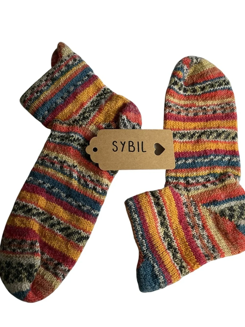 Sybil Quirky Birki multicolor handcrafted wool ankle socks 7-8.5